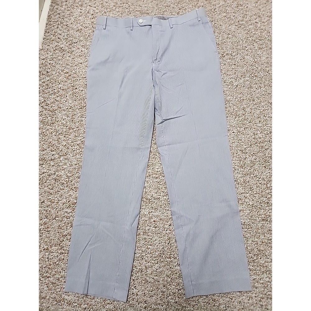 Chaps Men's 38x32 Seersucker‎ 100% Cotton Pinstripe Blue White 36x31 Actual